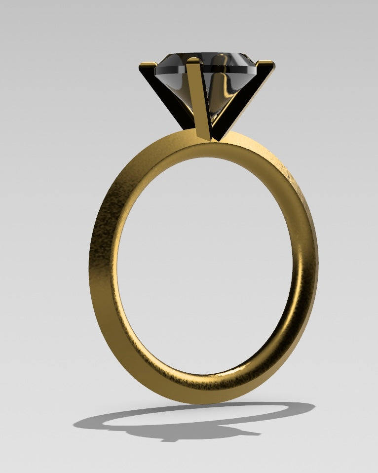 bright gold engagement ring with large black diamond