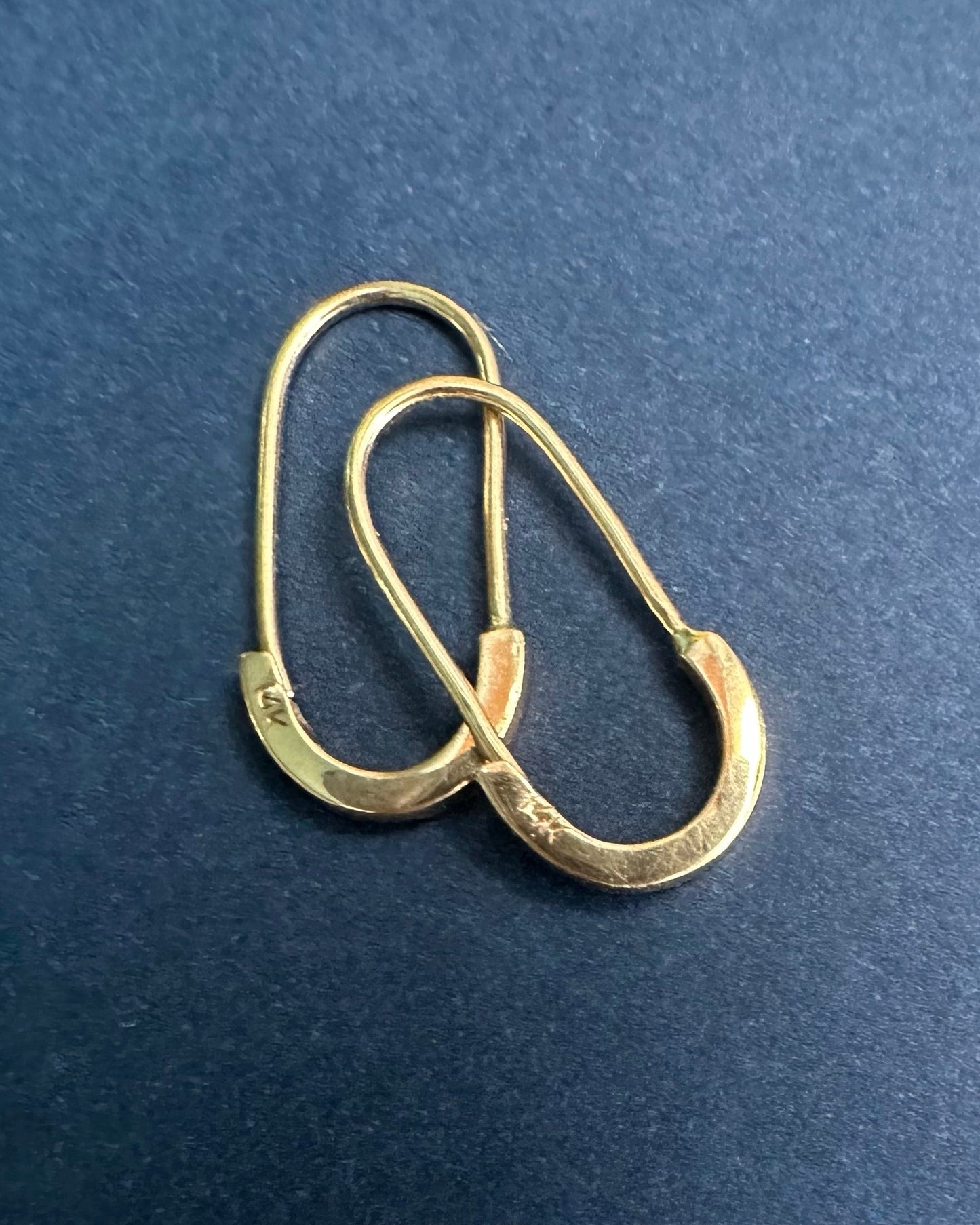 14k Gold Elongated Hoop Earrings, Solid