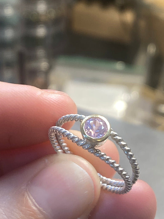 Pink Montana Sapphire two twist ring