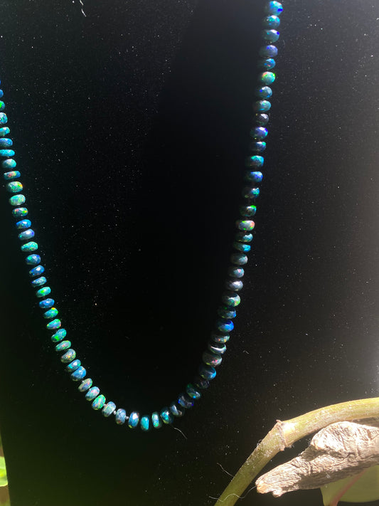 Necklace of AAA Black Ethiopian Opal Gemstone Faceted , solid 14k  Clasp.
