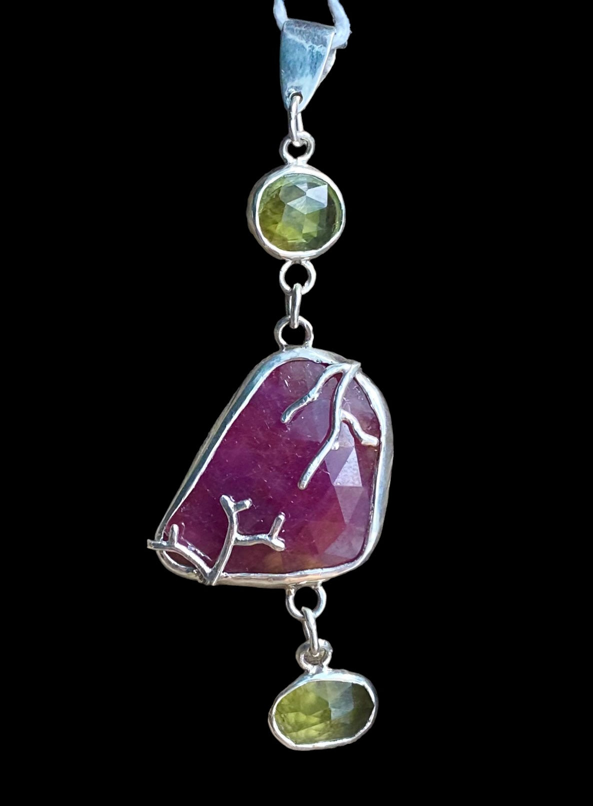 Ruby and Peridot Pendant in Sterling Silver