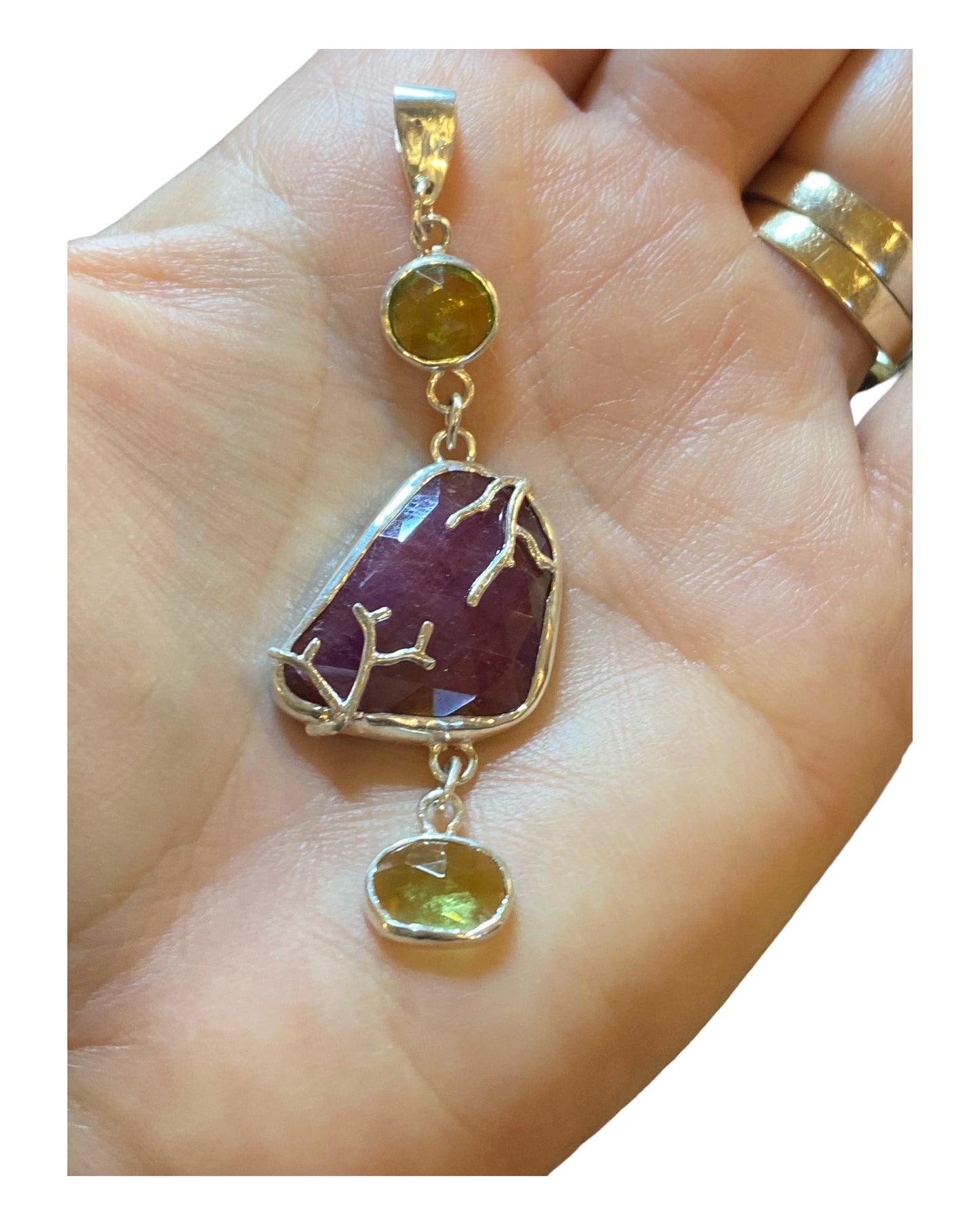 Ruby and Peridot Pendant in Sterling Silver